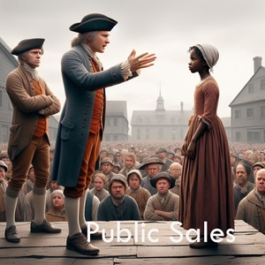 AI generated image of the 1760s public auction of a young enslaved Black girl.